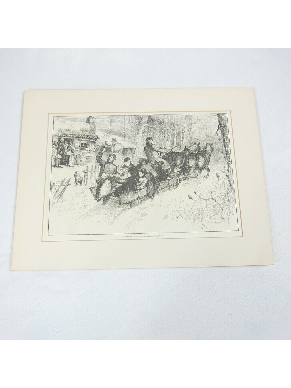 Antique 1882 Print A Straw Ride in Ohio Snow Sleigh W.A. Rogers Harper’s Weekly